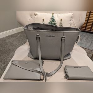 Michael kors grey tote with wristlet and wallet